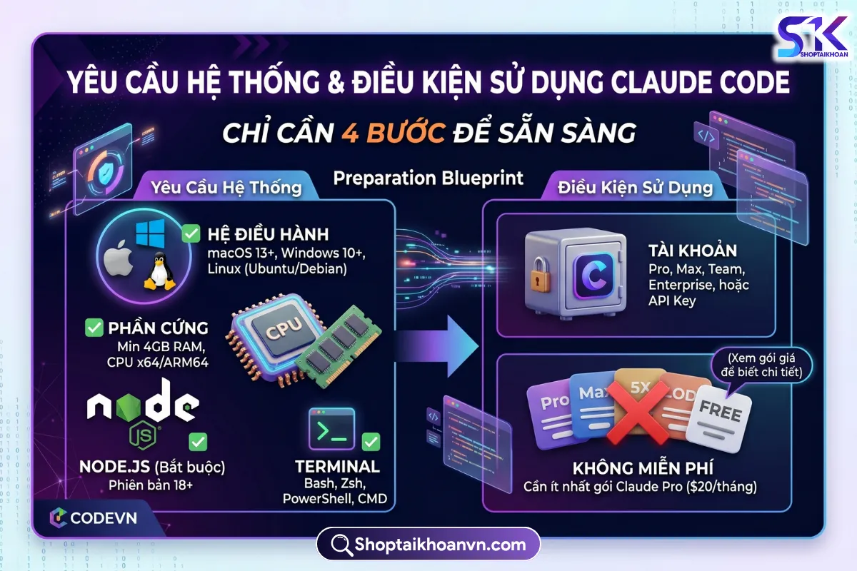 Yêu Cầu Hệ Thống & Điều Kiện Sử Dụng Claude Code